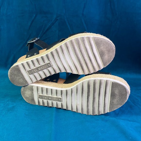 Steve Madden Janica Platform Espadrille Sandal Black/Tan - Picture 10 of 11